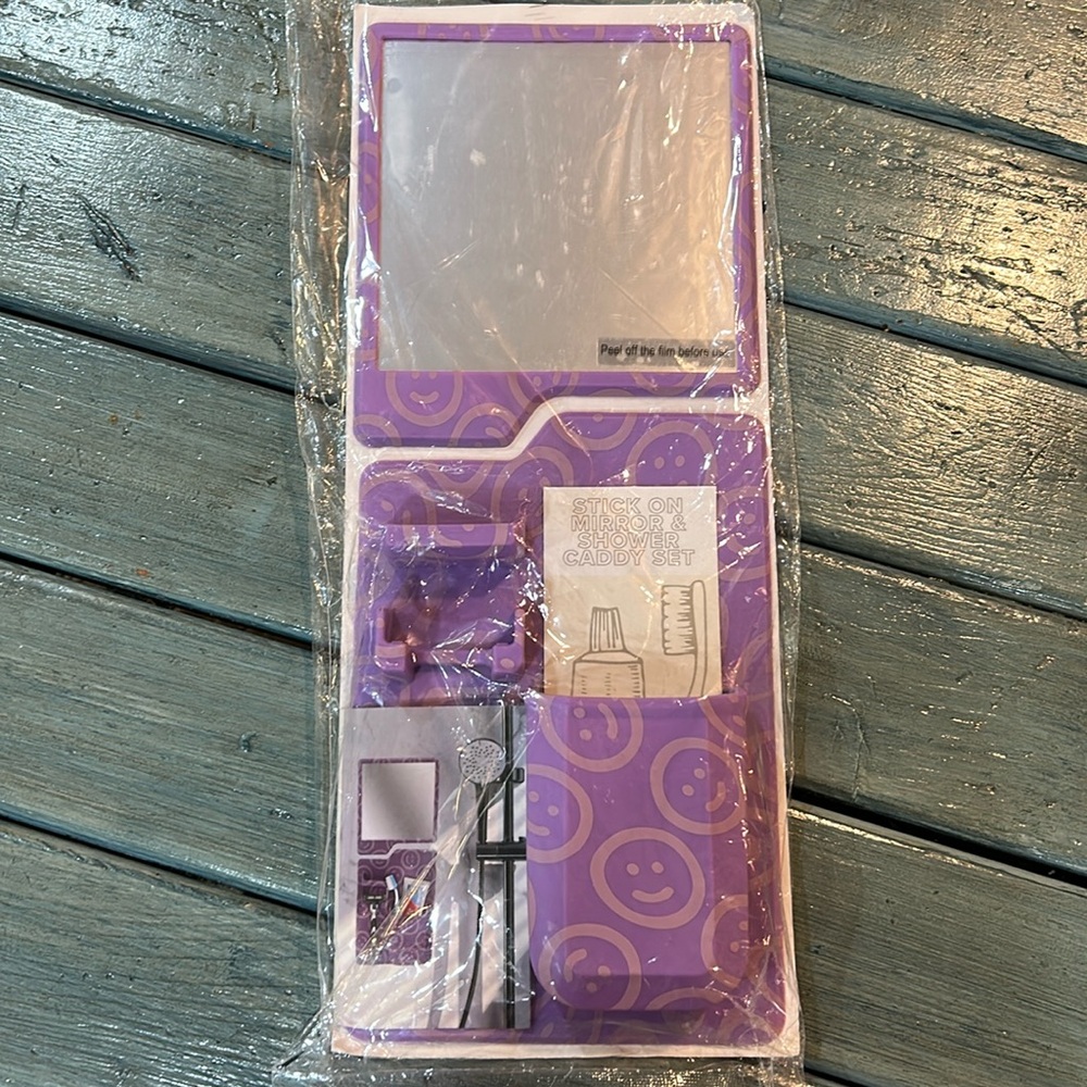 Vivitar Purple Smiley Faces Stick-on Mirror and Shower Caddy New & Unused